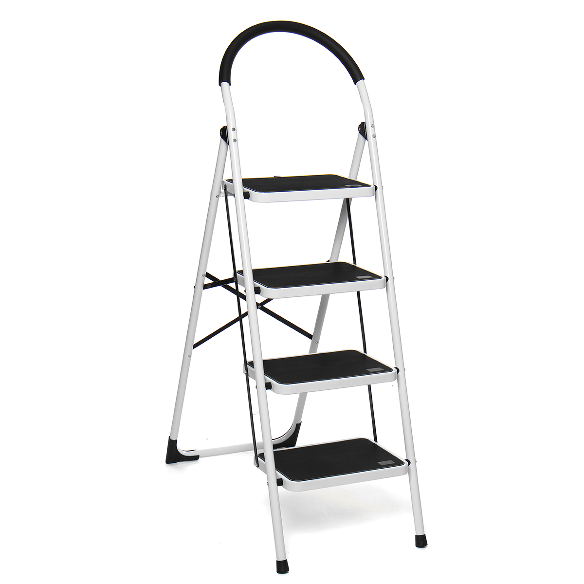 

4 Step Folding Aluminium Ladder Non-slip Handrail Work Platform Stool 330lb Capacity