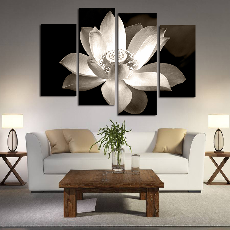 

Miico Hand Painted Four Combination Decorative Paintings Botanic Lotus Wall Art For Home Decoration