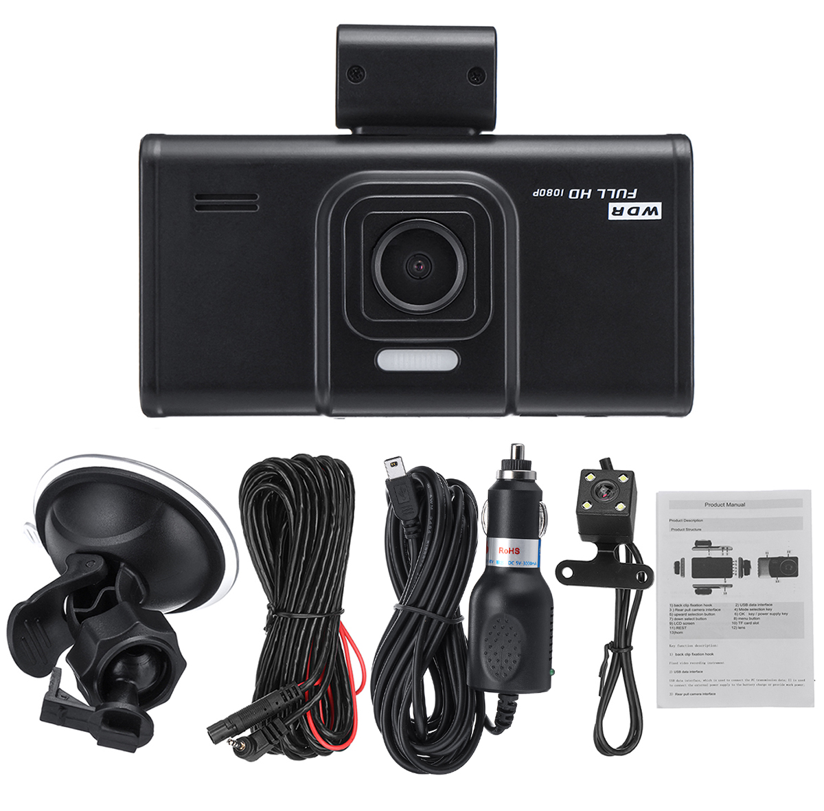 

4'' HD 1080P Dual Lens Car DVR Front and Rear Camera Video Dash Cam Recorder 170 Degree