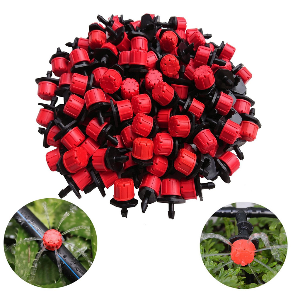 

100pcs Adjustable Irrigation Drippers Sprinklers 1/4 Inch Emitter Dripper Micro Drip Irrigation Sprinklers for Garden Watering System
