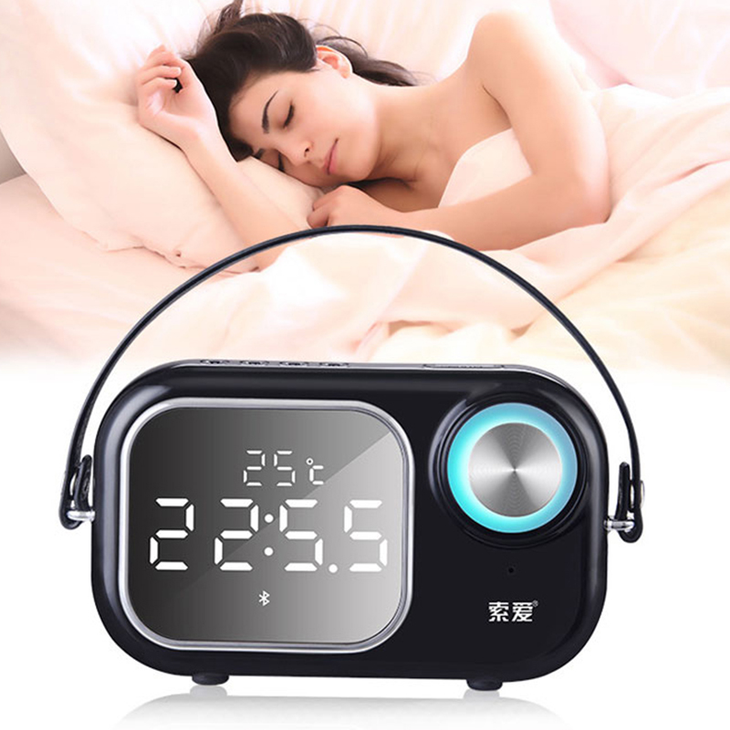 

SOAIY E16 Mirror Clock Bluetooth Speaker with Built-in HD Mic Double Alarm Clock FM Radio Real-time Temperature Display