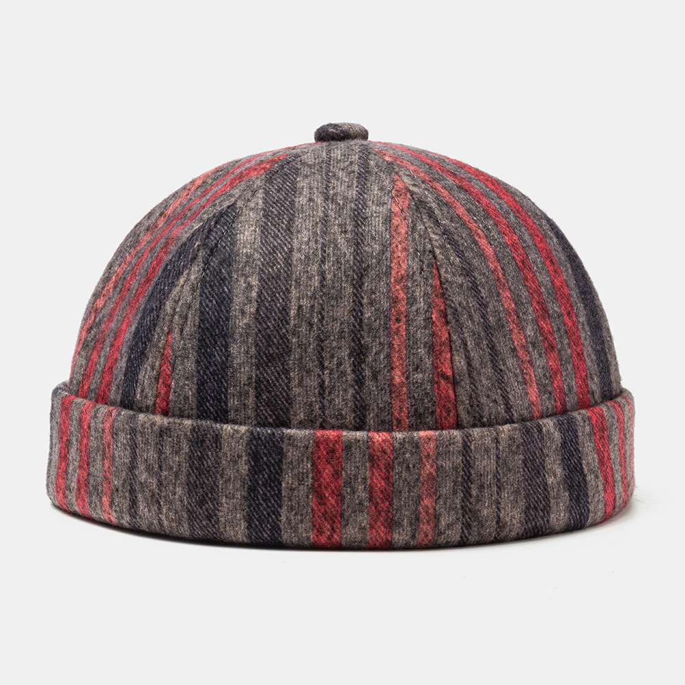 

Unisex Plush Soft Fabric Plaid Striped Wavy Pattern Round Top Fashion Casual Beanie Landlord Cap Brimless Hat Skull Cap