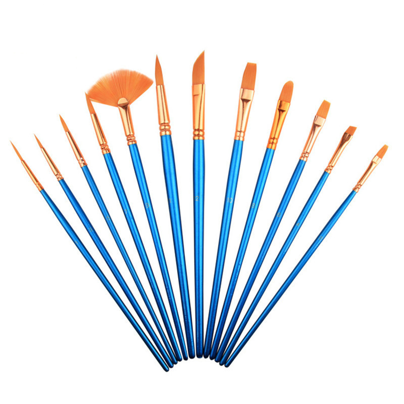 

Mrosaa 12Pcs/Set Watercolor Gouache Paint Brushes Different Shape Round Pointed Tip Nylon Hair Painting Brush Set Art Supplies