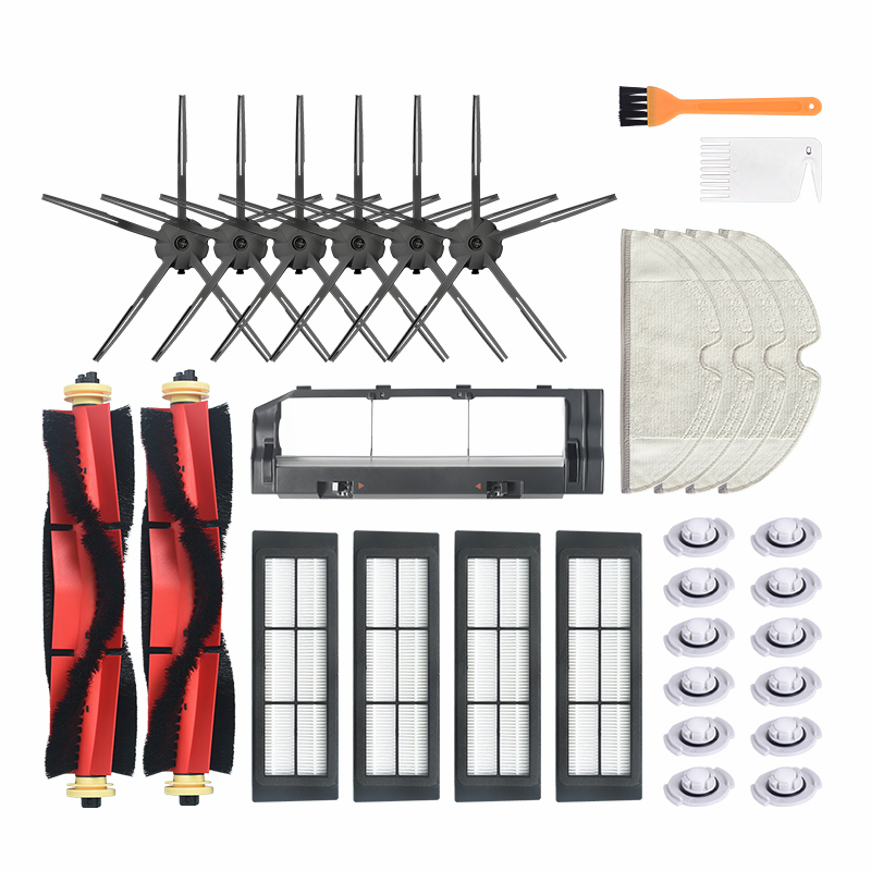 31pcs Replacements for Xiaomi Roborock Xiaowa Vacuum Cleaner Parts Accessories 6*5-arm Side Brushes 4*Filters 2*Main Brushes 4*Rags 12*Water Cores 1*Yellow Brush 1*White Brush 1*Main Brushes Cover Non-original 1