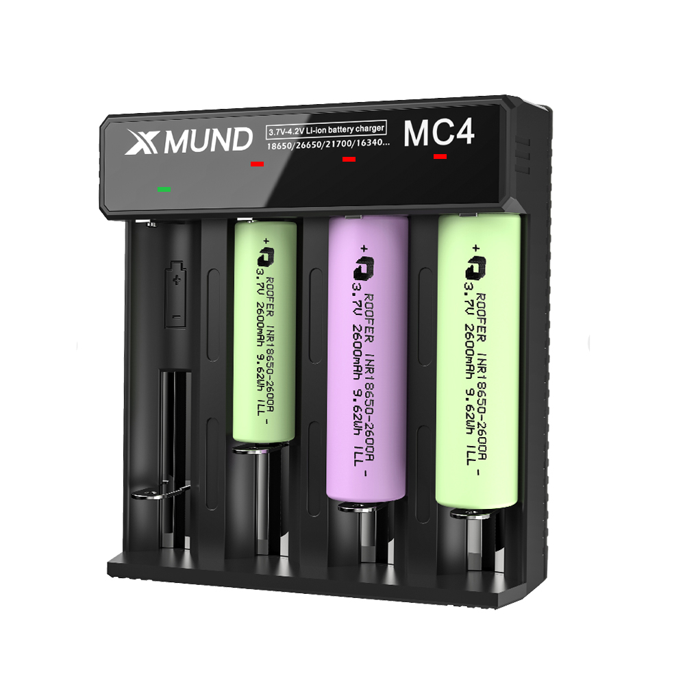 

Xmund XD-MC4 3.7V-4.2V LED Power Indicator TC/CC/CV 3Modes USB Rechargeable 4Slots Lithium Battery Charger 18650/26650/2