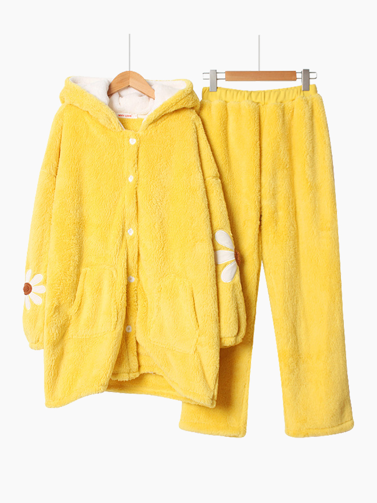 

Пижамный пижамный комплект с капюшоном с цветочным принтом и кораллом