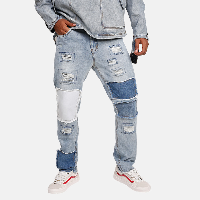 

Stylish Patchwork Ripped Hip-Hop Designer Jeans