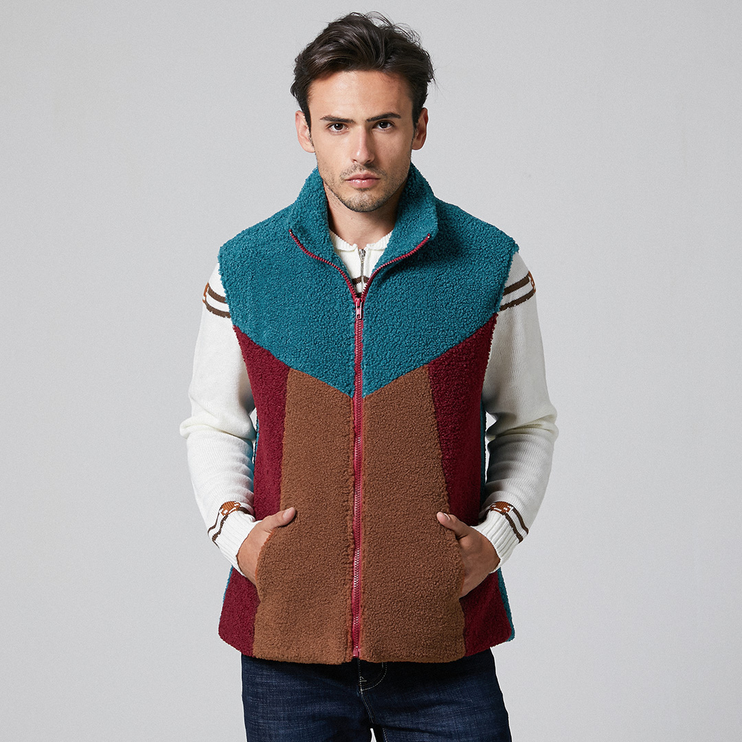 

Mens Casual Patchwork 100% Polyester Turn Down Collar Vest