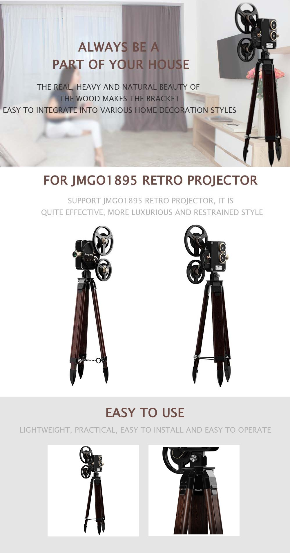 JMGO Wooden Solid Wood Projector Bracket Stand Projector Bracket Mount for JMGO
