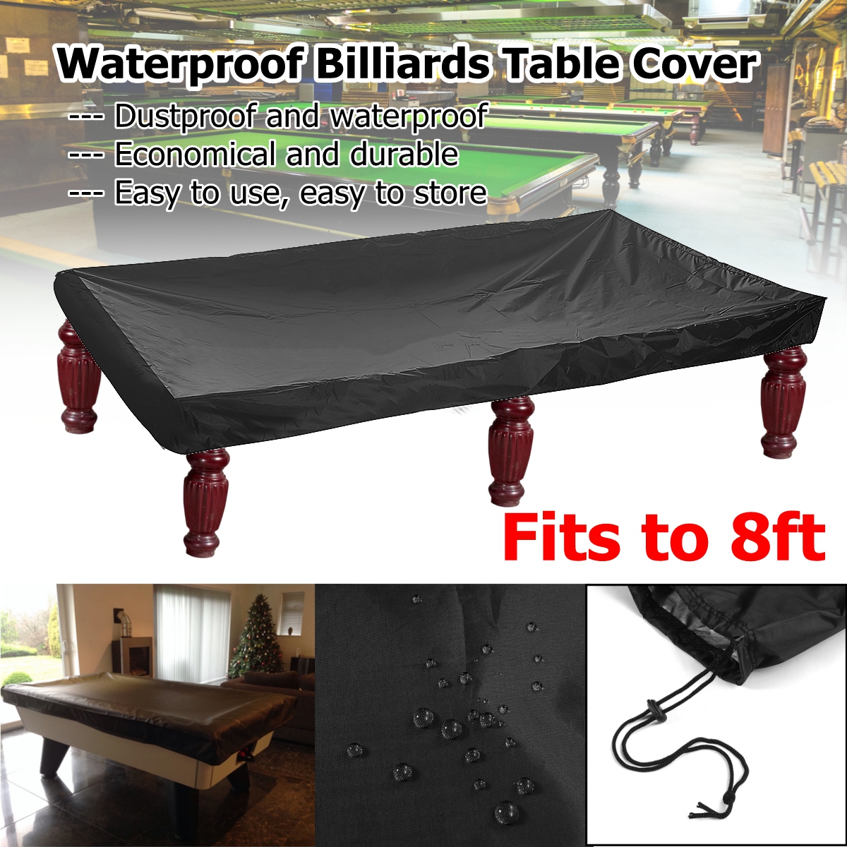Details about    BLACK PVC Pool Snooker Billiard Table Waterproof Dust Cover for 8' ft pool 