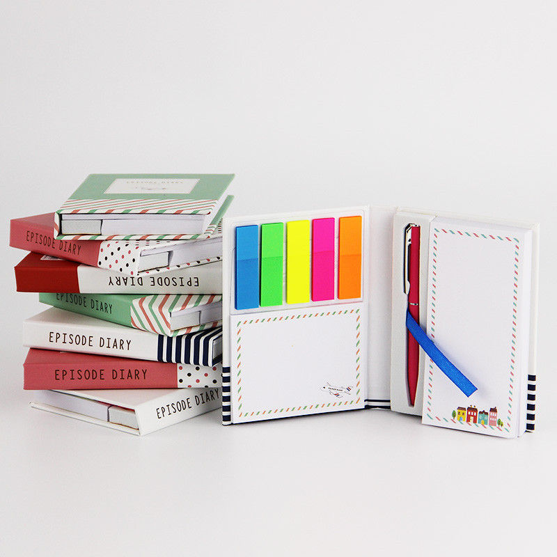 

1 Pcs Creative Hardcover Notebook Sticky Notes Combination Post-it Note Pad with Ballpoint Pen