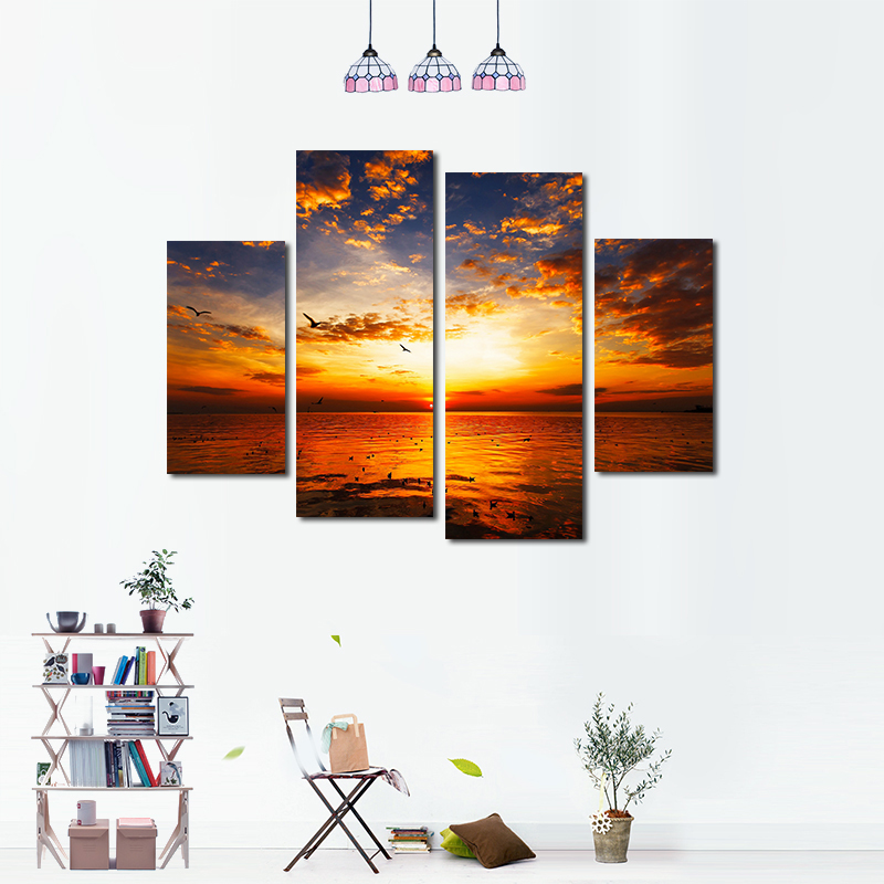 

Miico Hand Painted Four Combination Decorative Paintings Sea Sunset Wall Art For Home Decoration