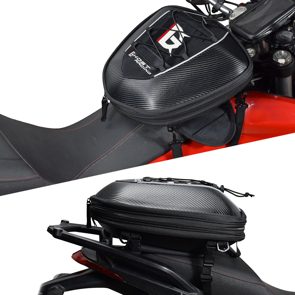 

GHOST RACING Motorcycle Riding Tank Saddlebags Helmet Tail Rear Seat Tool Bag Luggage Hard Shell Black