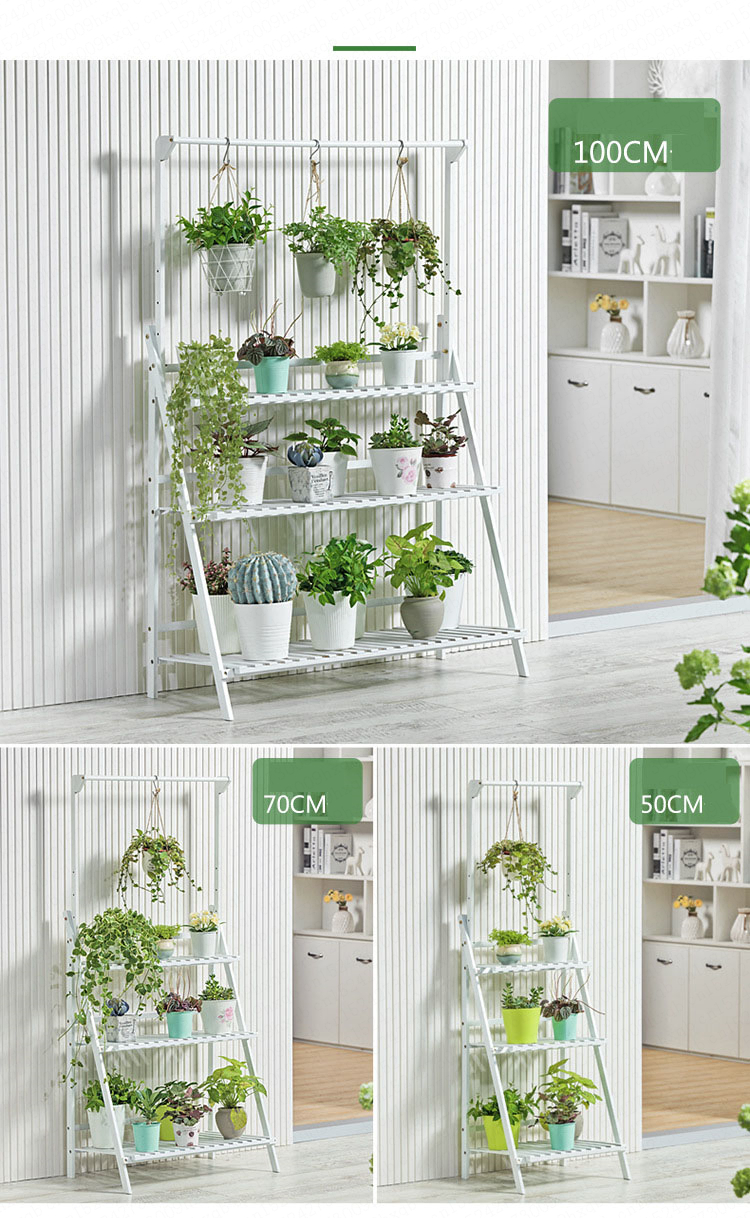 Plant Stand Flower Pot Display Multi-layer Shelf with Hanging Rod Plants Rack Holder Organizer 12