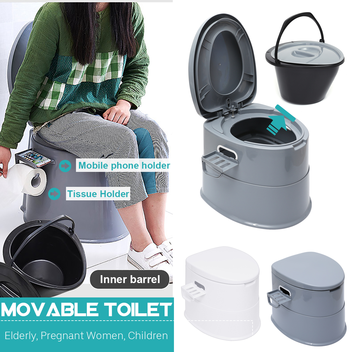 Portable Toilet Bowl Extra Strong Durable Support Adult Senior 8
