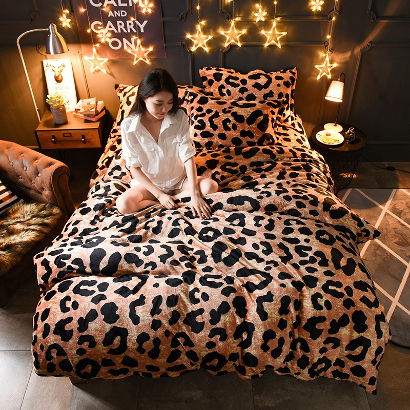 

4шт фланель коралловый флис комплекты постельного белья леопард зимняя королева король пуховое одеяло пододеяльник простыня