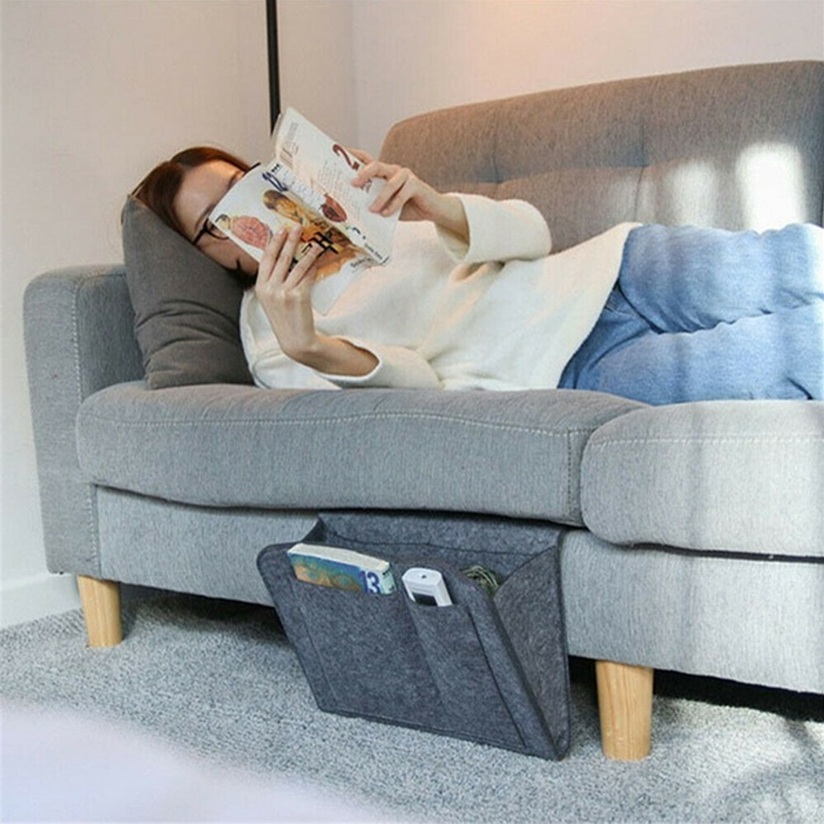 Bedside Caddy, Remote Control Holder Insert Mattress for Glasses, Laptop, Magazine, Gadgets, Cables Storage Organizer 12.6*7.9*3.9inch Phone Hanging Parts Storage Bag