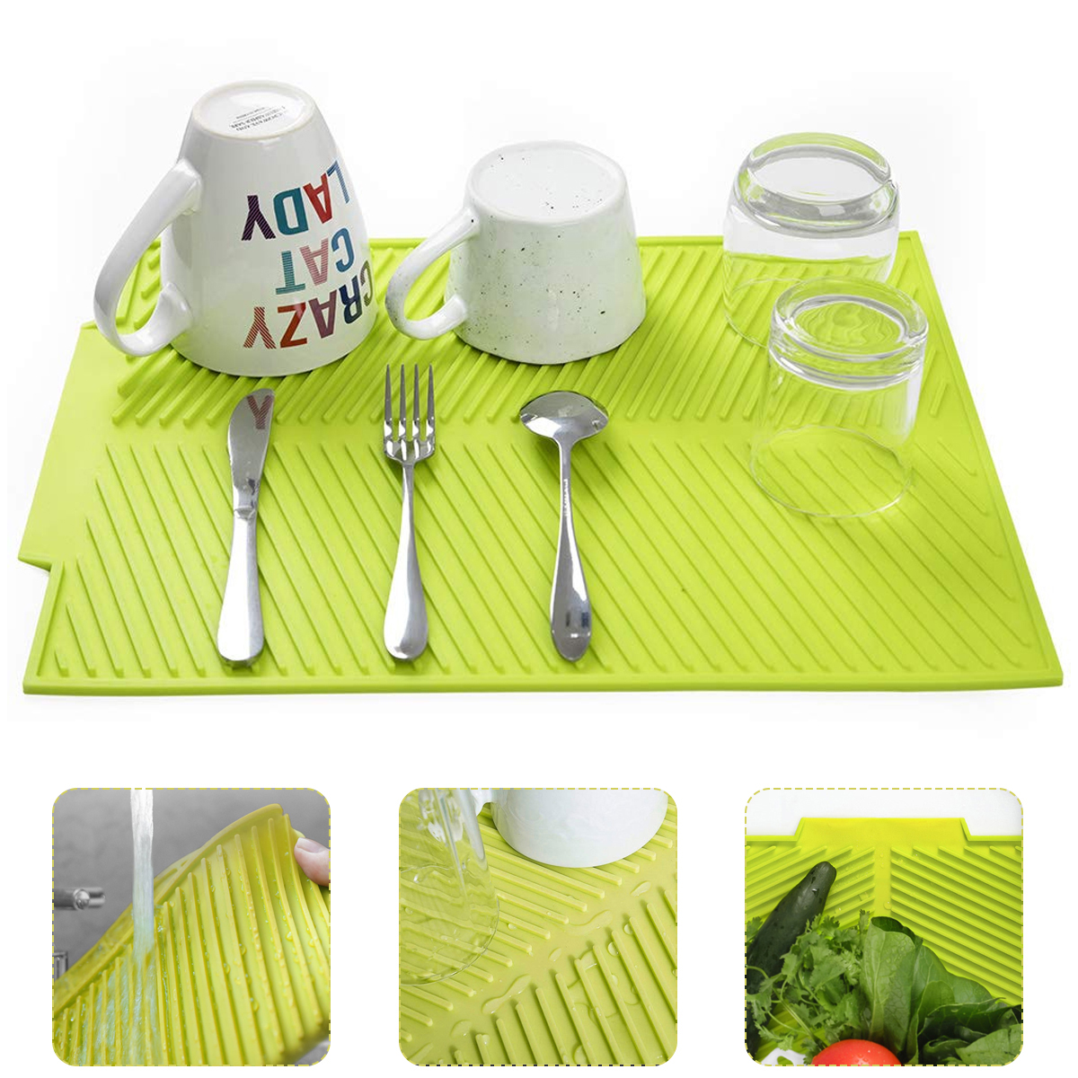 

Silicone Dish Drying Mat Dish Cup Mat for Kitchen Waterproof Countertop Mat Non Slip Heat Resistant BPA Free Dish Washer