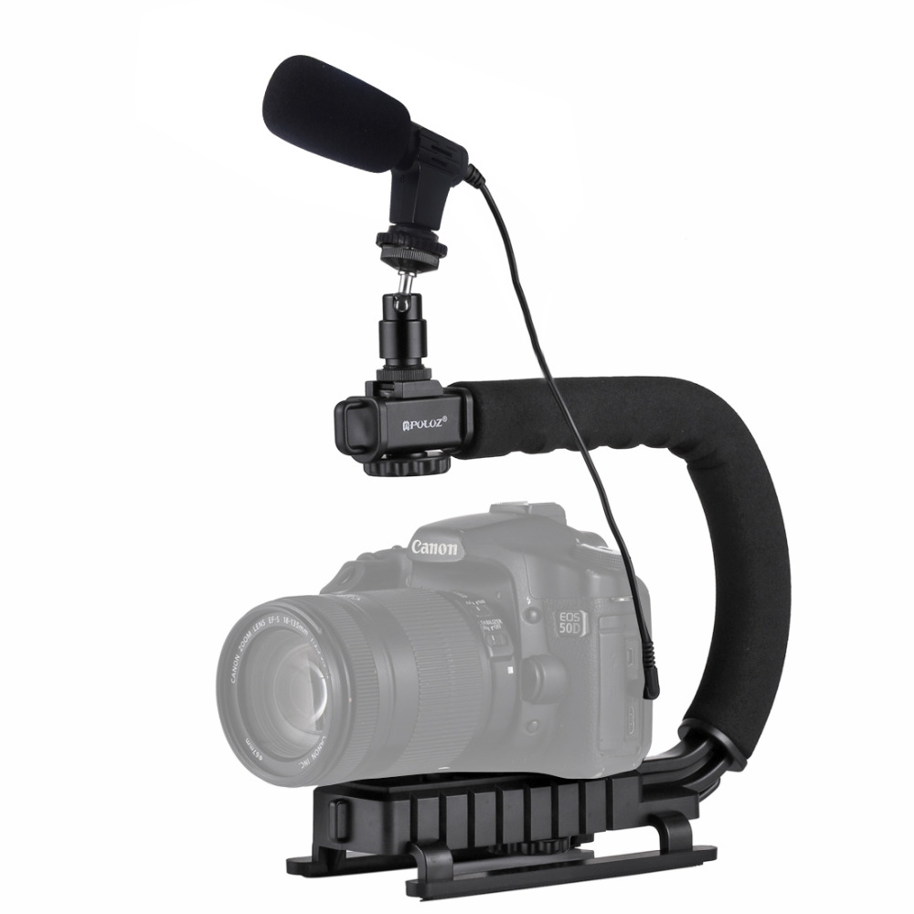 

PULUZ PKT3011 C-shape Camera Stabilizer with Microphone Mini Tripod Head Pone Clip Sports Camera Mount