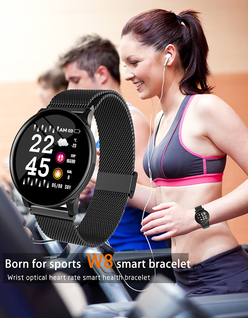 Bakeey W8 Business Style Wristband Heart Rate Blood Pressure Oxygen Test IP67 Smart Watch 6