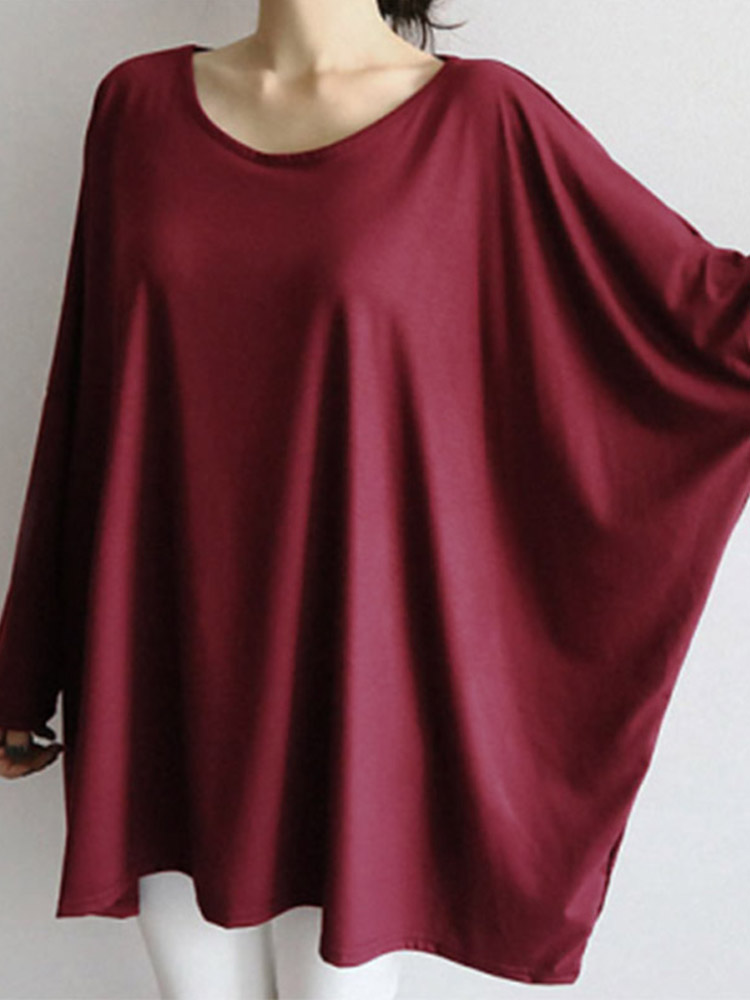 

Women Causal Crew Neck Loose Solid Color Blouse
