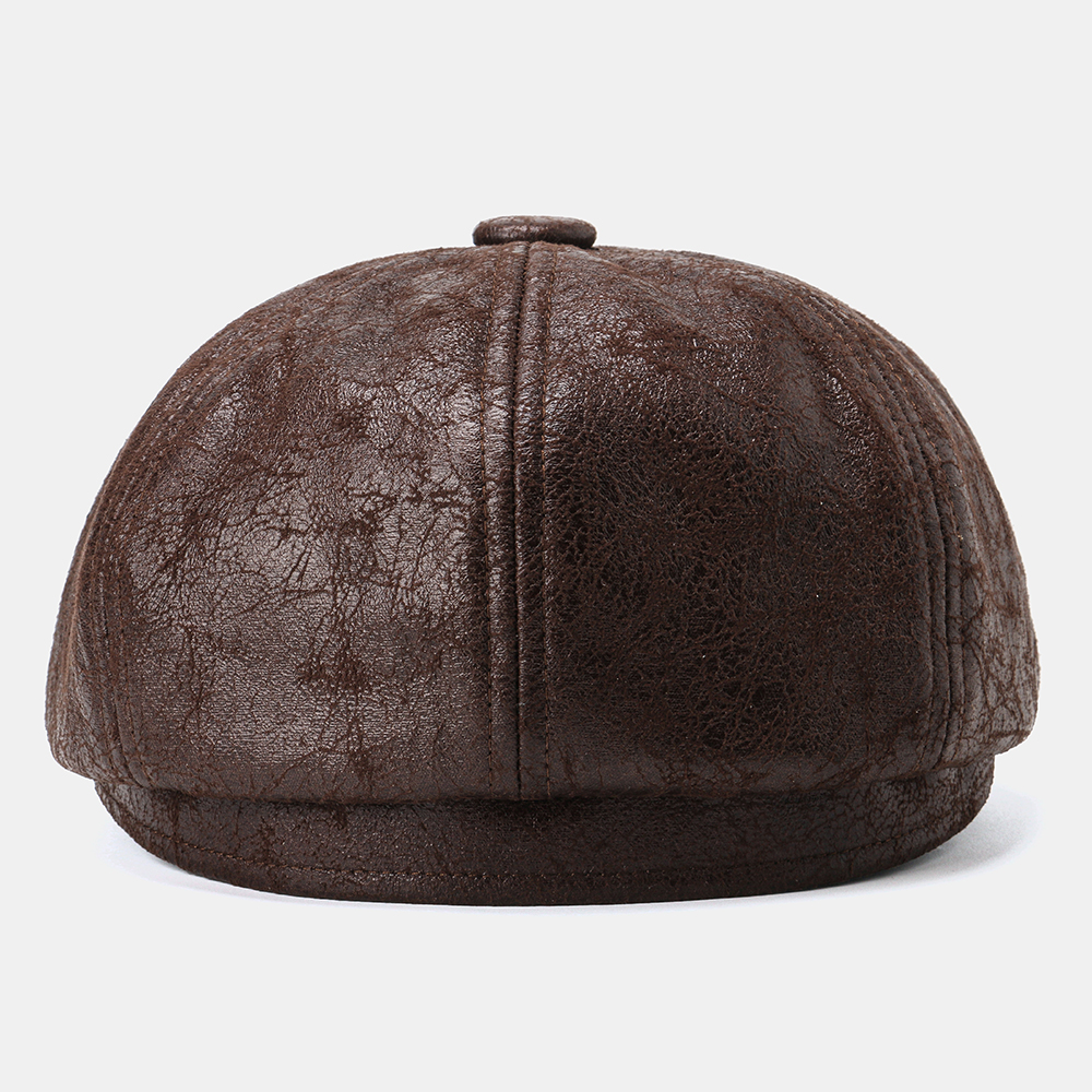 Hats & Caps - (Black)Men Cracked PU Leather Newsboy Hat Retro Beret ...