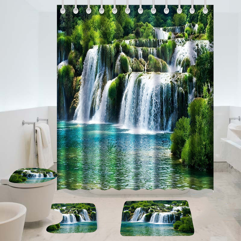 

180 x180cm Shower Curtain Anti-Slip Carpets Waterfall Style Bathroom Bath Mat