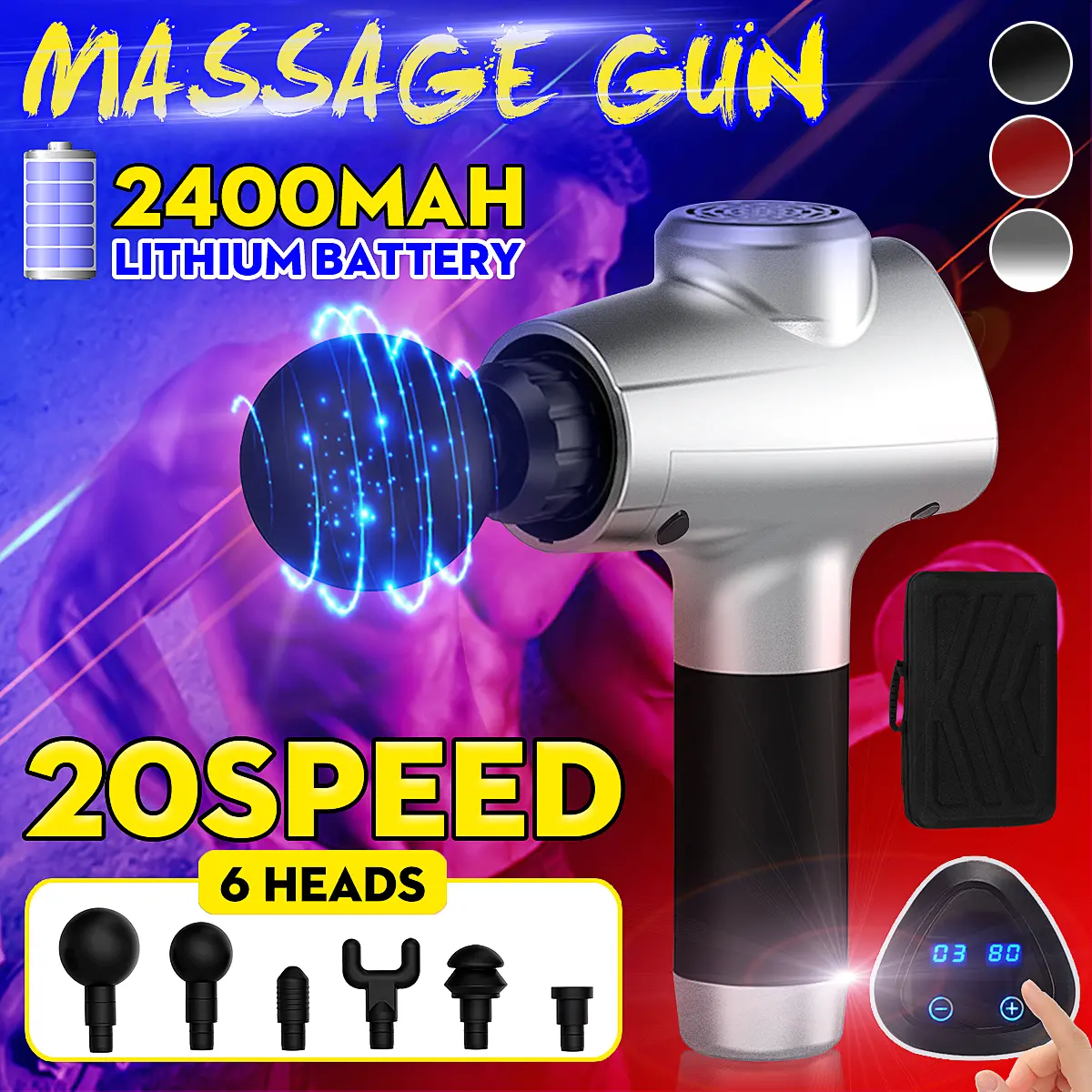 20 Speed 24V 2400mAh Electric Percussion Massager G un LCD M