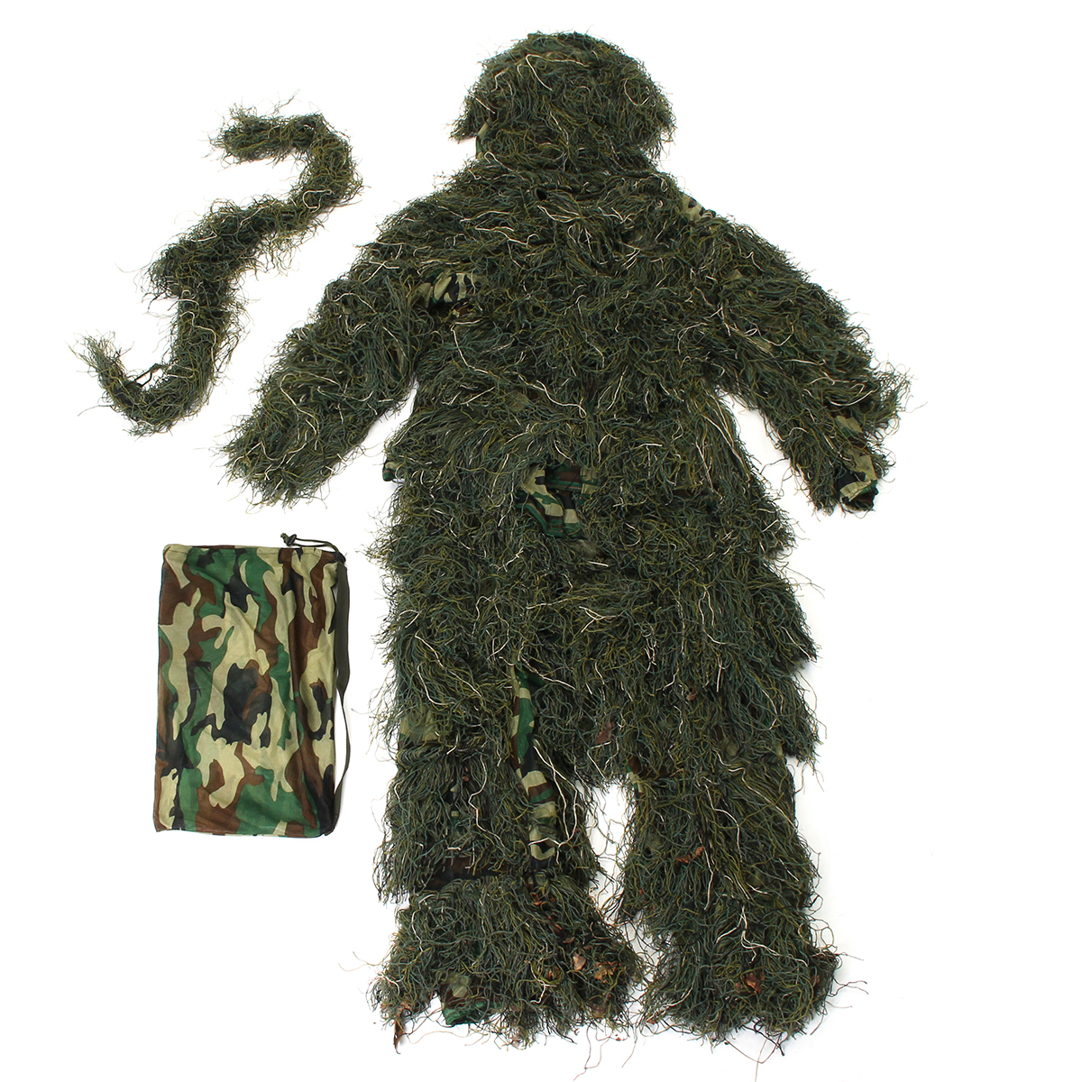 Adult Ghillie Suit 3D Camo Woodland Outdoor Camouflage Jungle Hunting 5pcs Set