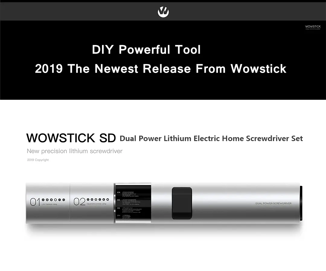 Wowstick SD63 36 in 1 Dual Power Lithium Electric Screwdriver 3LED Lights Rechargeable Screw Driver Kit Magnetic Suction One Button Design