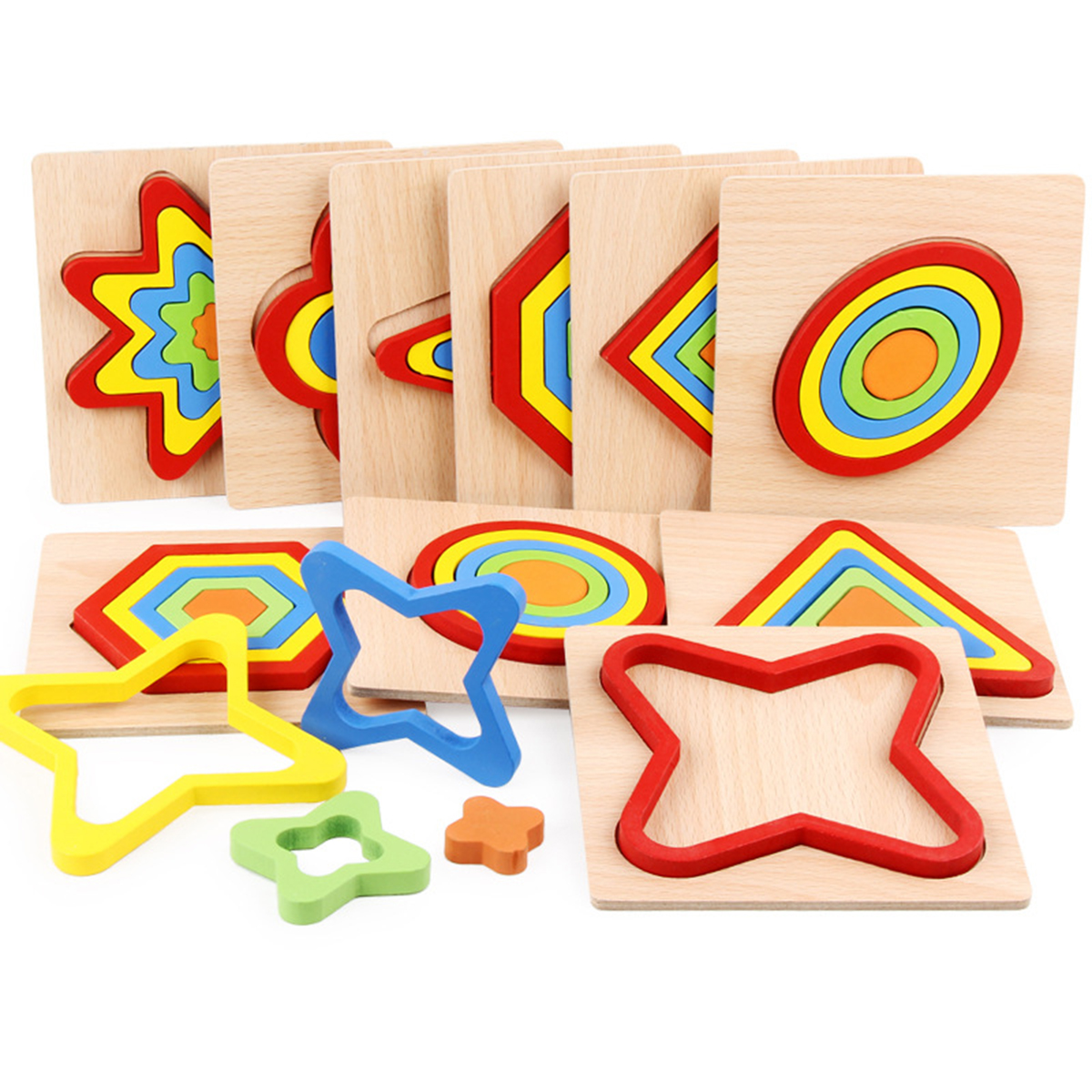 Shape Cognition Board Geometry Jigsaw Puzzle Wooden Kids Educational Learning Toys 13