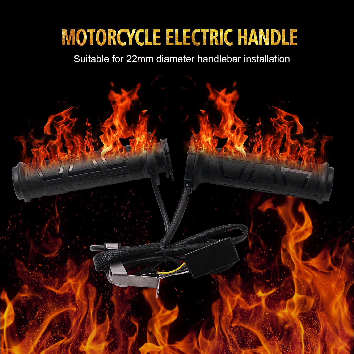 7/8" 22mm Motorcycle Flame Fire Handlebar Hand Grip & Throttle Twist Tube Black
