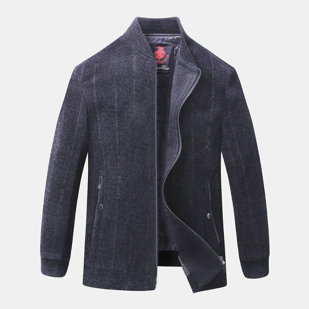 

Mens Woolen Stand Collar Inside Pocket Thickened Warm Jacket