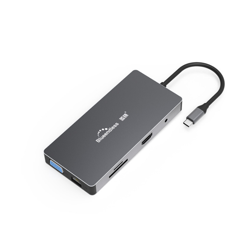

Blueendless HC101A Type-C 10 in 1 Multifunction USB Hub SD/TF Card Reader RJ45 3.5mm Audio Port with Type-C PD Interface