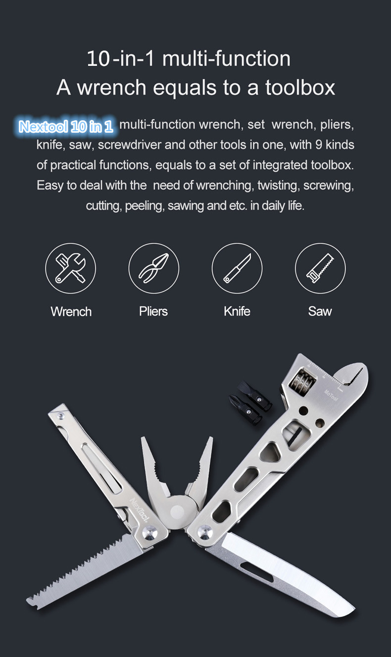 [Upgraded Version] NEXTOOL 10 IN 1 DIY Multitool Wrench Pliers Tool Foldable EDC Ruler with Bits For Survival From Xiaomi Youpin 