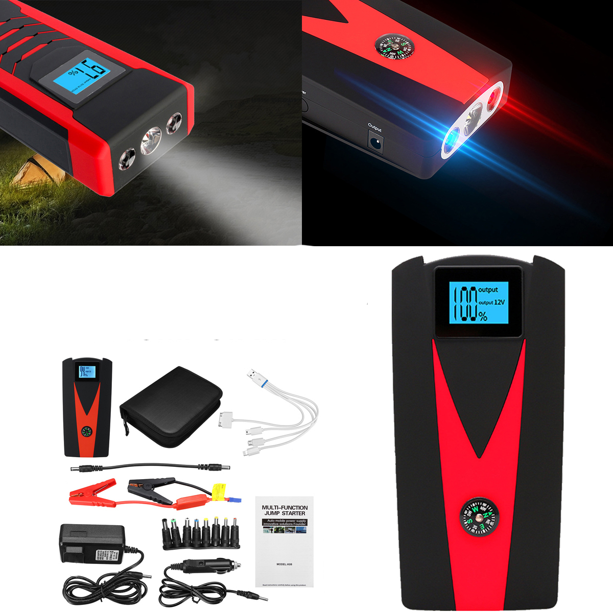 

12V 99900mAh Portable Car Jump Starter Booster Power Bank 2 USB Battery Charger