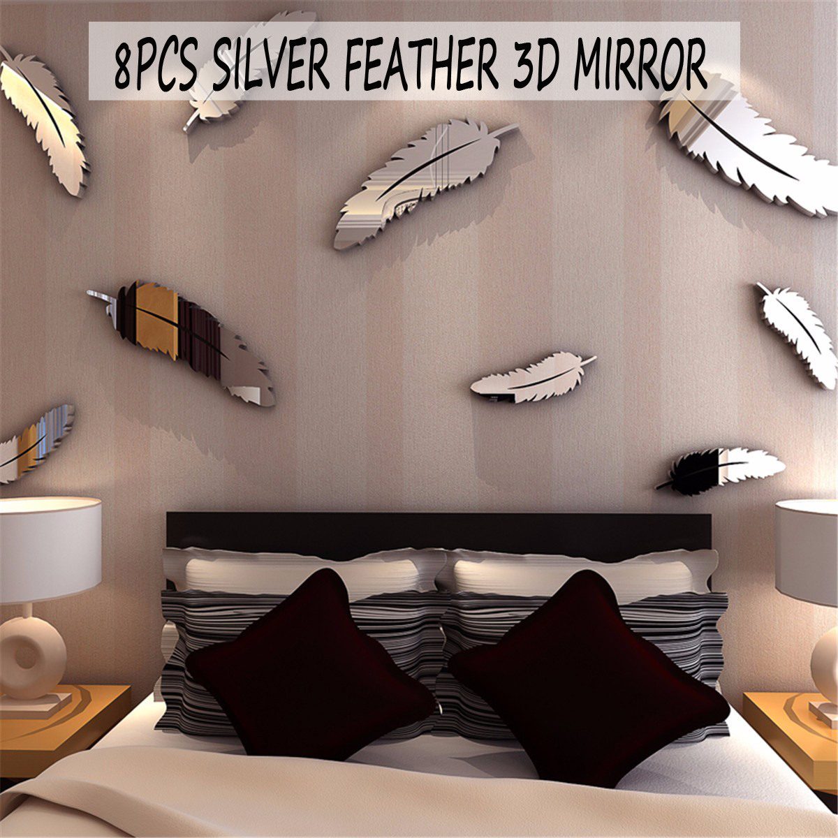Acrylic Feather Mirror Wall Stickers Home Room DIY Mural Decor Art Sticker 