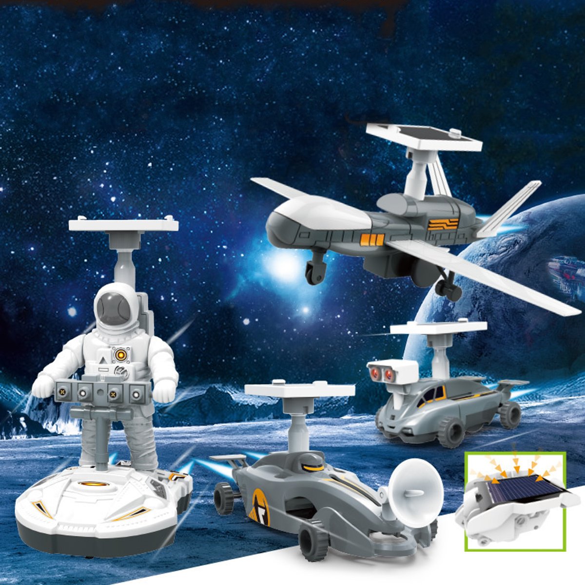 

4 IN 1 DIY Assemble Solar Powered Space Robot Kit Model Toy for Kids Gift