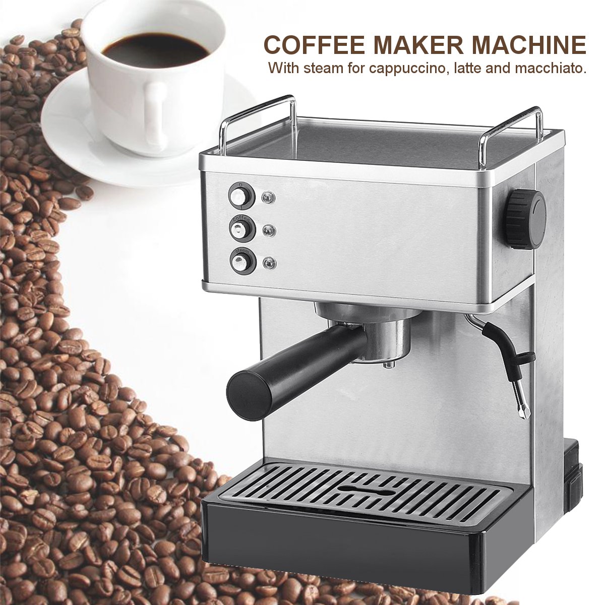 1050W Coffee Machine Espresso Cappuccino Latte Drink Maker Milk Steamer 10