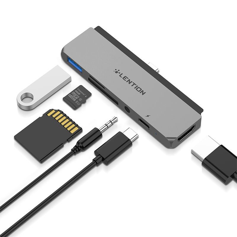

Lention 6-in-1 USB-C Docking Station Hub Adapter With USB 3.0 Port/4K HD Display/Type-C PD Charging/3.5mm Audio Jack/Mem