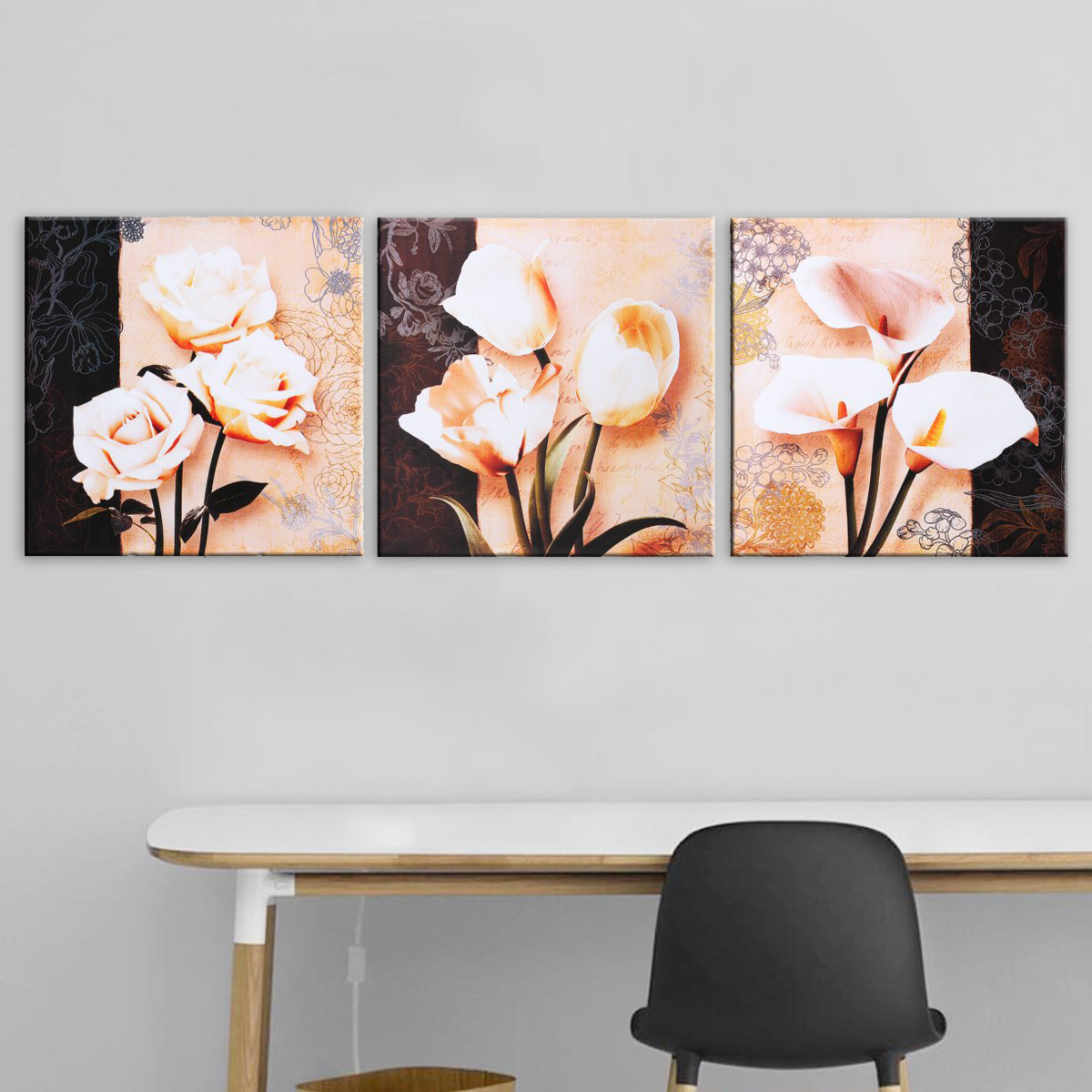 

3 Pcs Unframed Canvas Print Paintings Flower Picture Home Bedroom Wall Sticker Art Decor