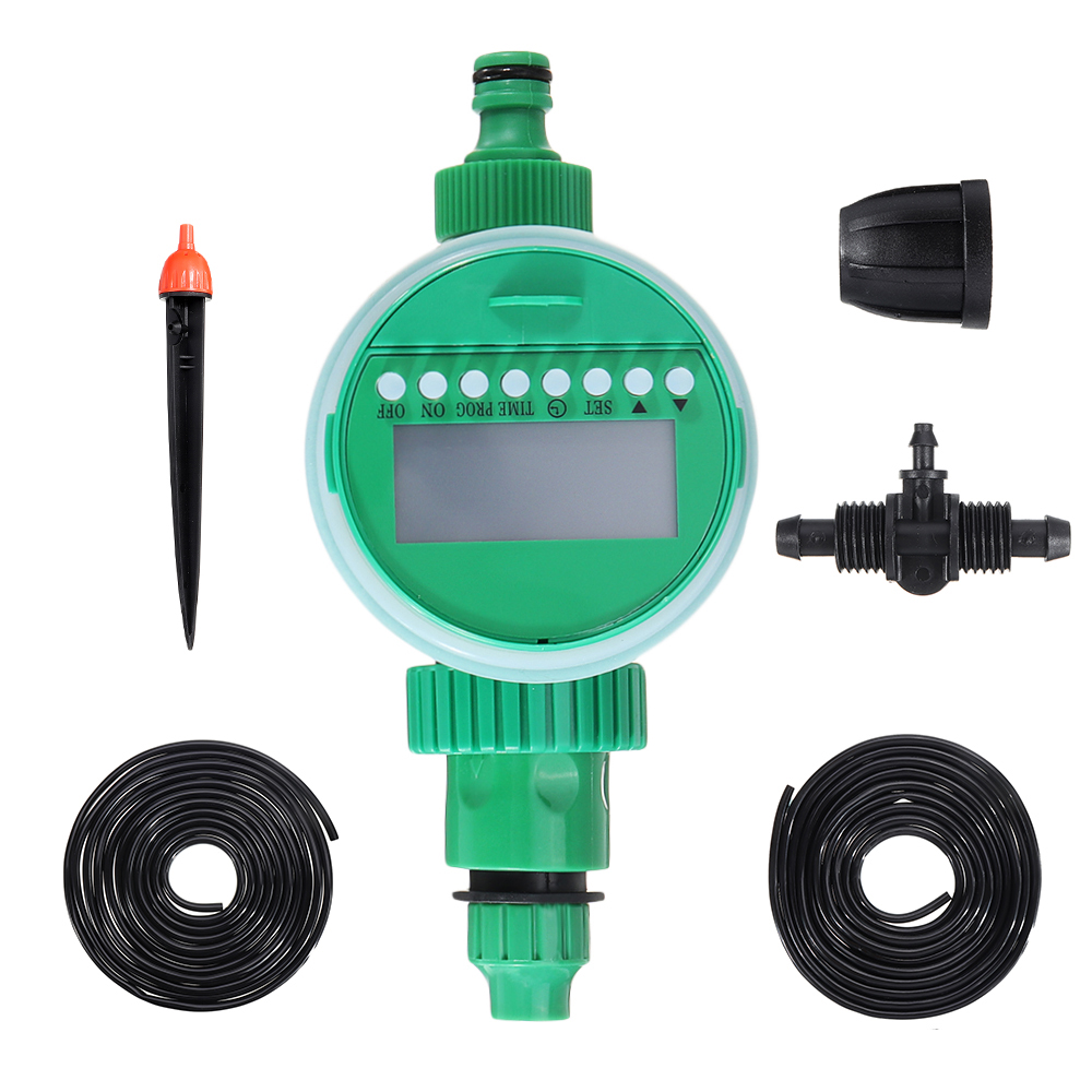 

52Pcs/Set 15M Hose Water Controller Timer LCD Display Adjustable Drippers DIY Micro Drip Misting Irrigation System Automatic Garden Watering Kits