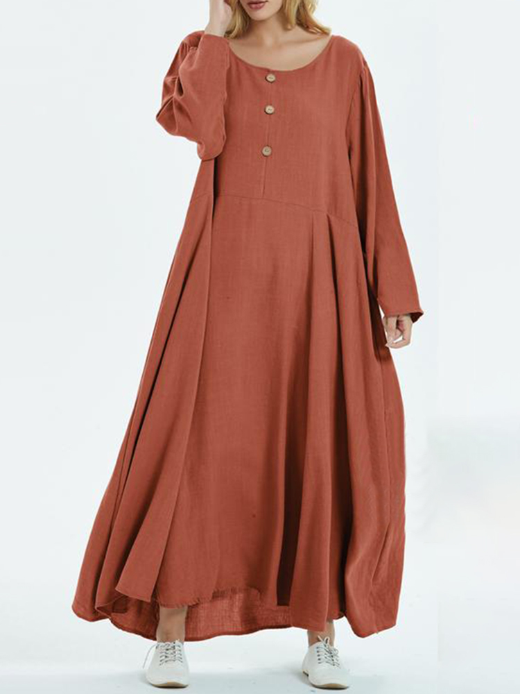

Women Solid Color Crew Neck Long Sleeve Loose Casual Dress