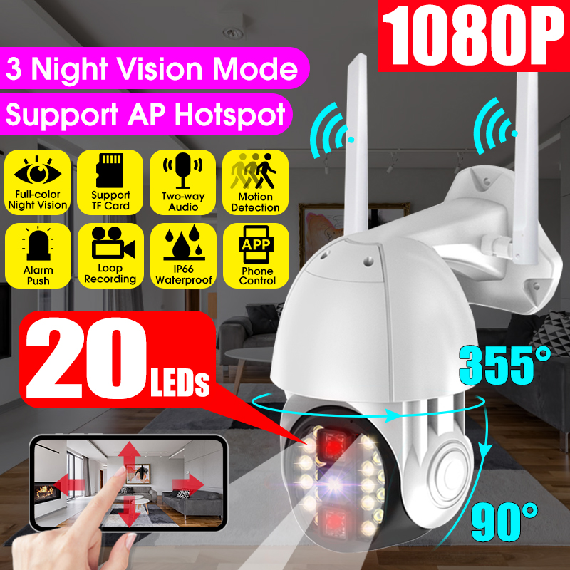 Bakeey 20LED 2MP 1080P HD 355° IP66 Waterproof Night Vision Security Smart WiFi Outdoor IP Camera Two-way Audio Remote Control Monitor CCTV 2