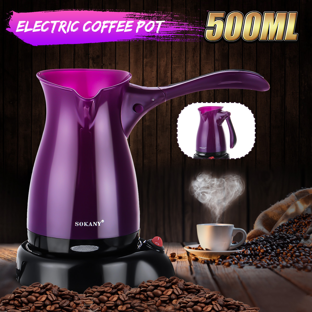 500ML Electric Coffee Maker Turkish Espresso Tea Moka Pot Machine Percolator 28