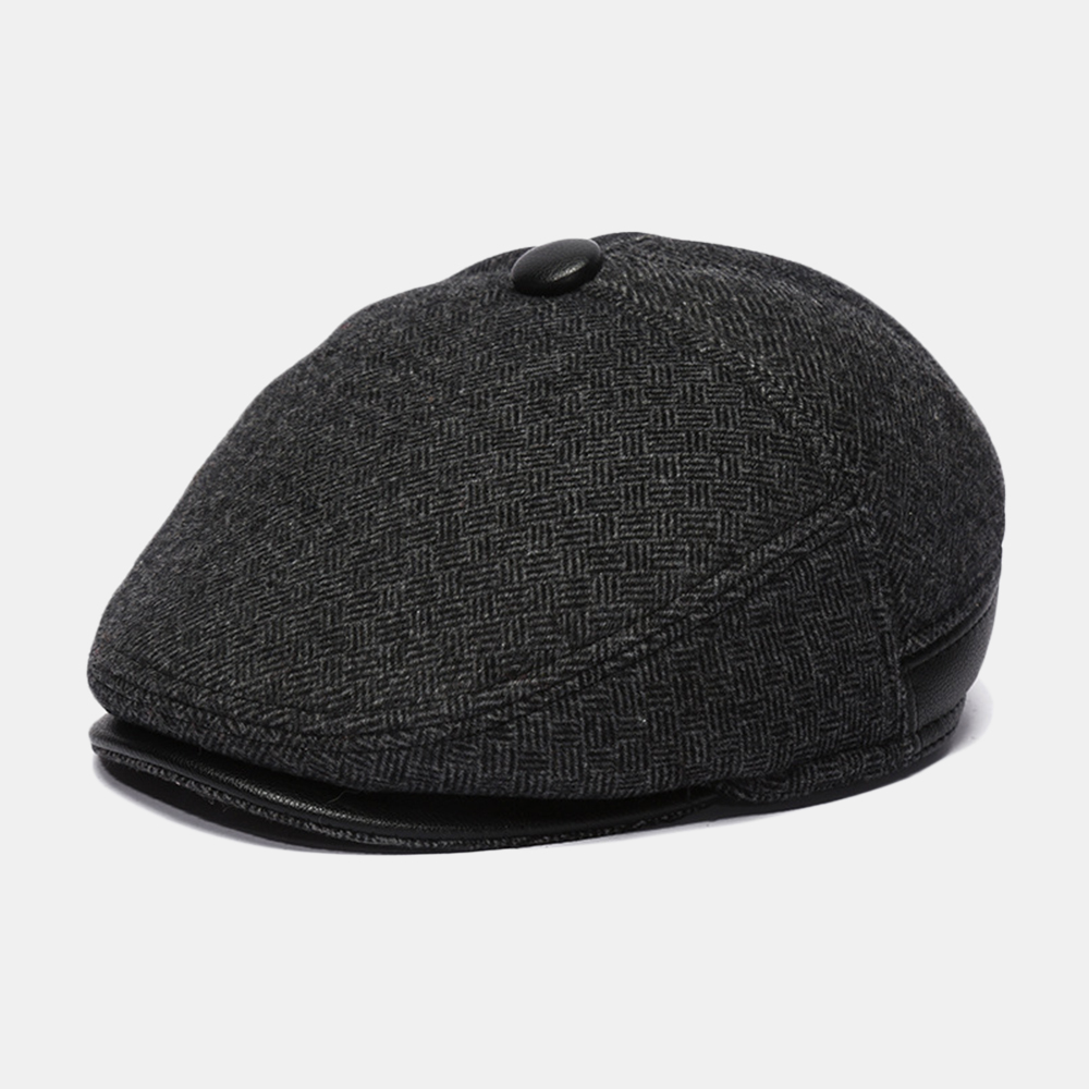 

Mens Woolen Beret Caps Plus Velvet Thick Ear Protection Forward Hat