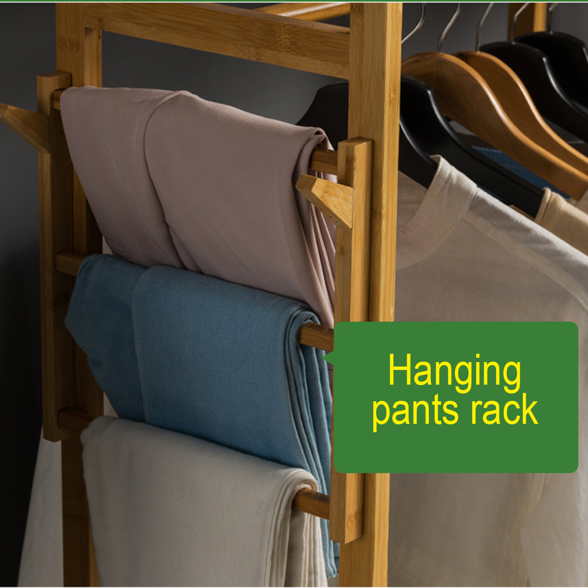 Cabinet Type Bamboo Cloth Rail Rack Hanger Display Rack Shelf Coat Stand Hanging Garment Holder Cabinet 2