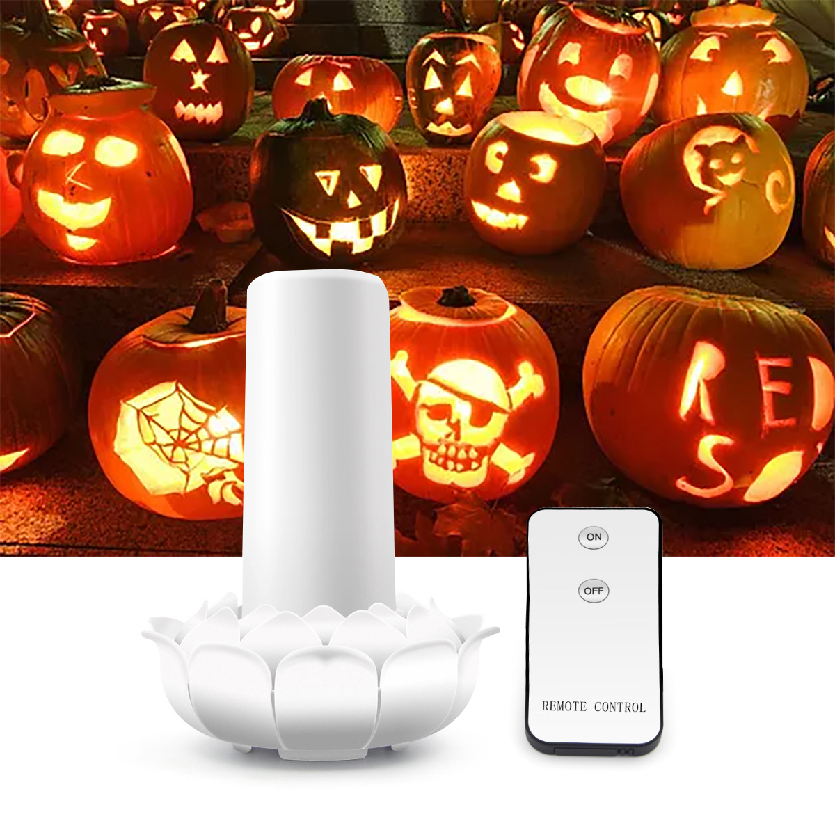 

Remote Control Battery Powered 2 Modes Lotus Flower 102LED Flickering Flameless Halloween Candle Night Light