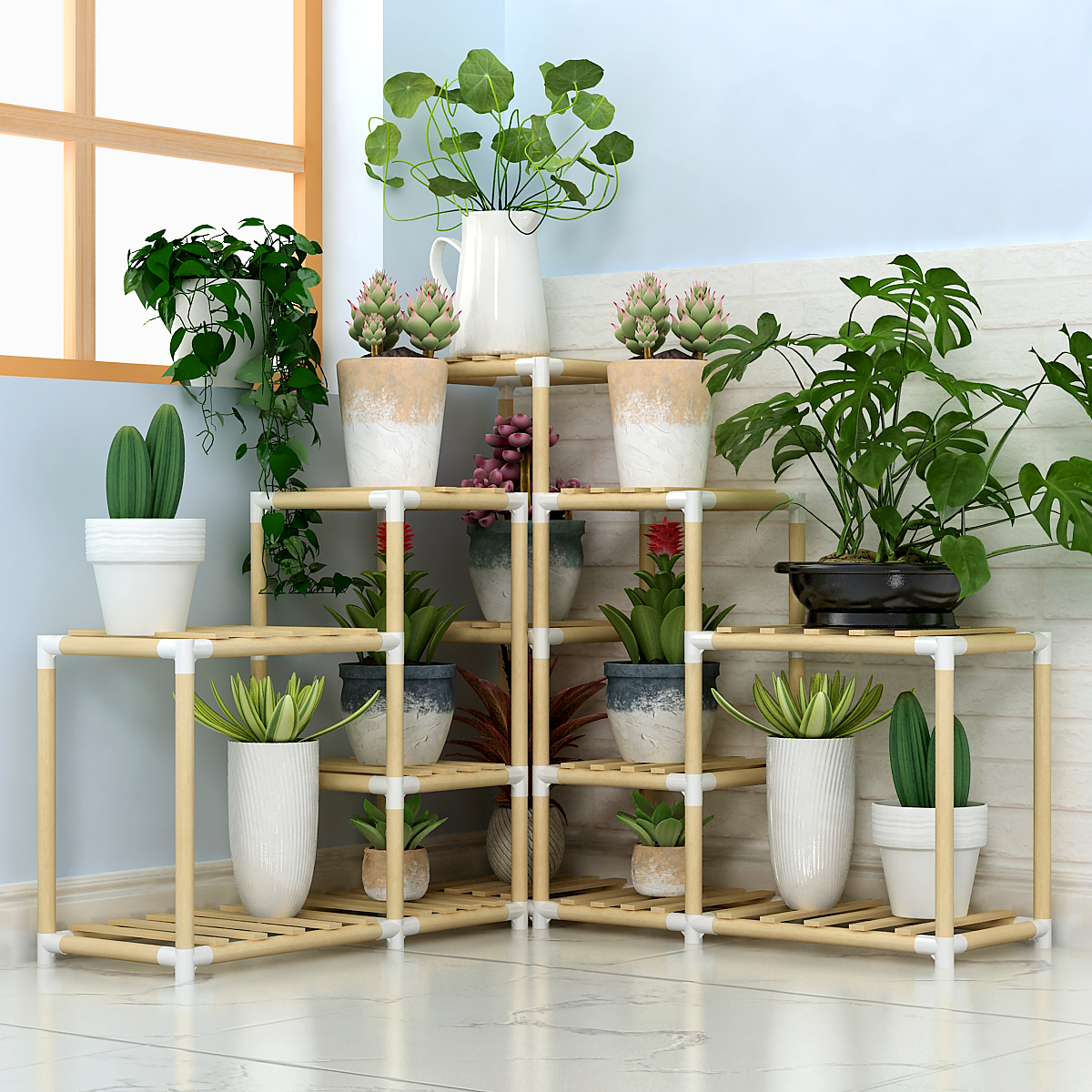 

3+3+2Tiers Wooden Plant Stand Indoor Outdoor Patio Garden Flower Pot Stand Shelf