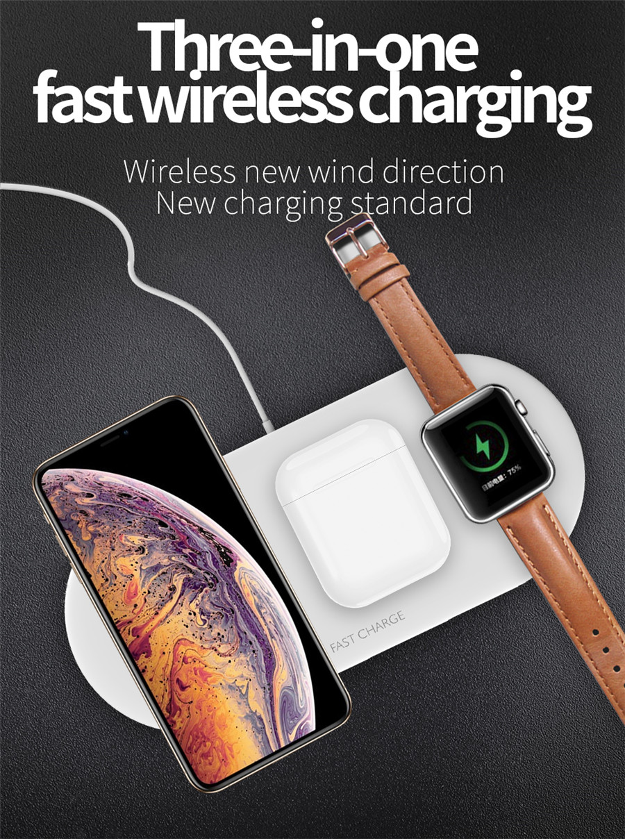 Bakeey 3 In 1 10W 5W Fast Charging Pad Wireless Charger For Watch Headset iPhone 11 XS Huawei P30 S10+ Note10 6